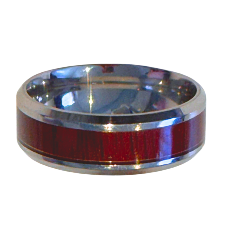 Bague bois rouge et argent GR 11