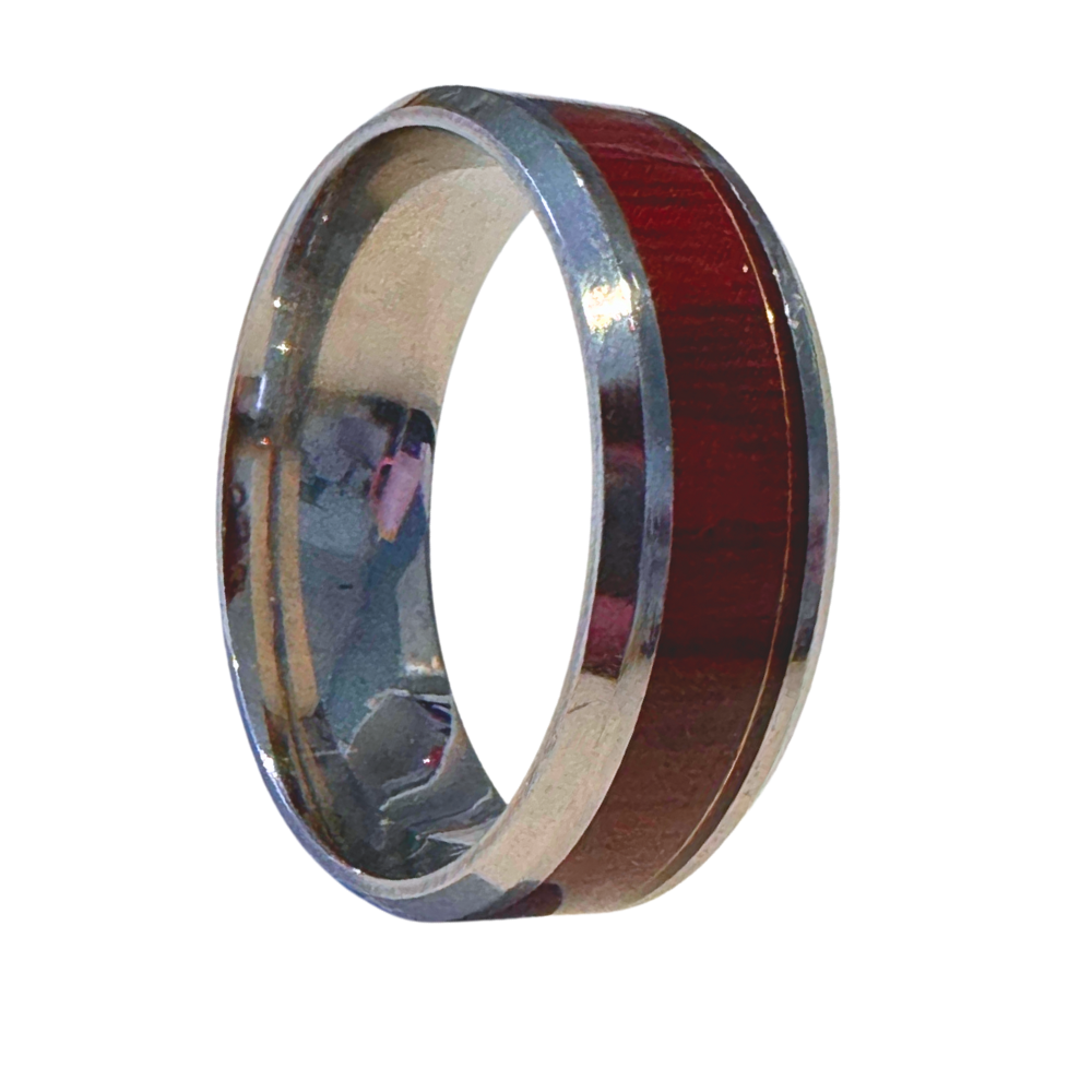Bague bois rouge et argent GR 11