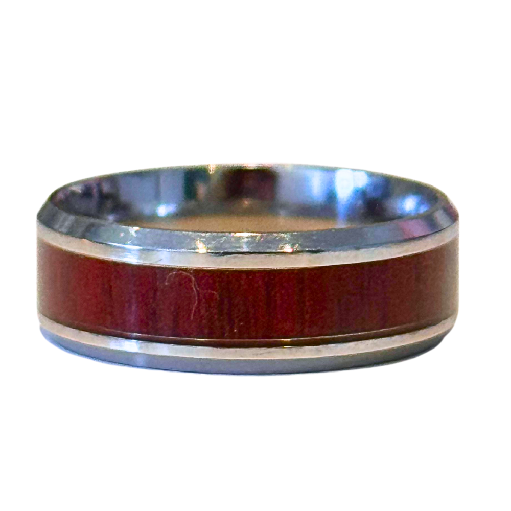 Bague bois rouge et argent GR 11
