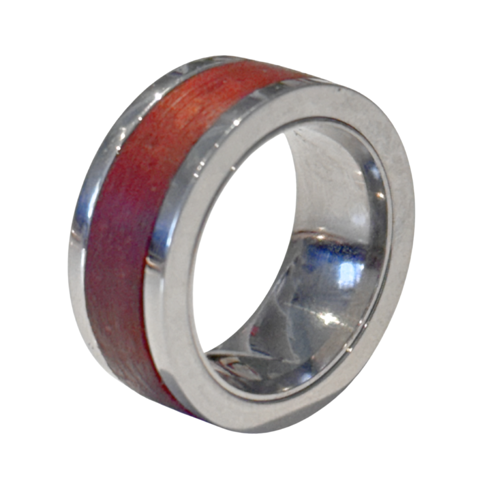 Bague bois rouge et argent GR. 7