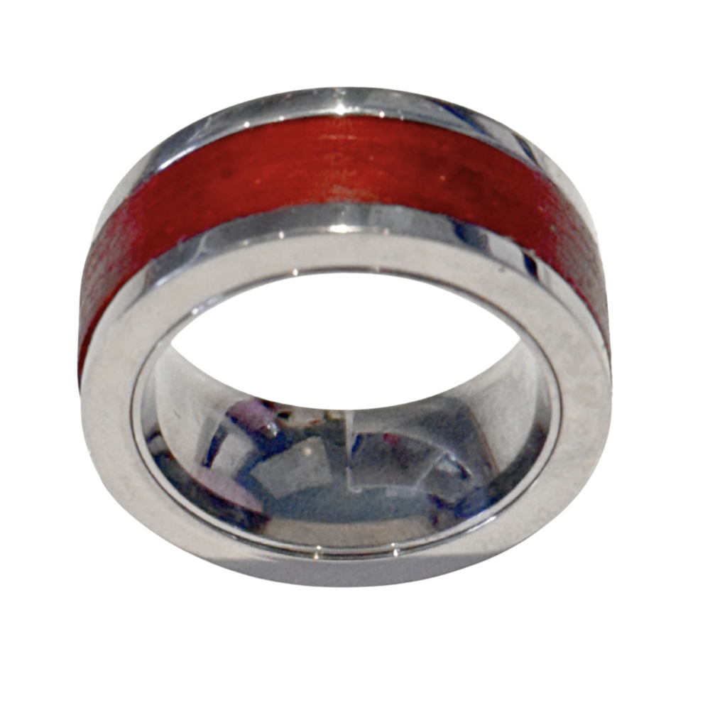 Bague bois rouge et argent GR. 7