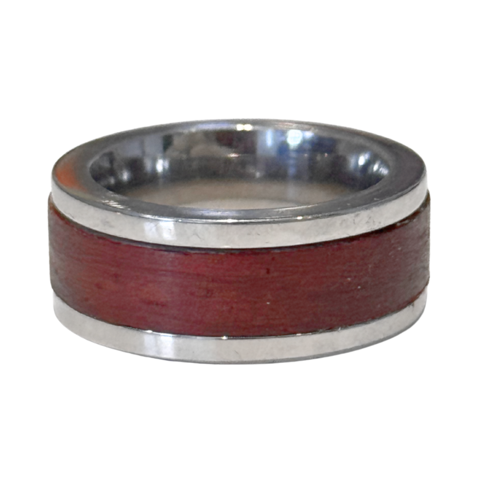 Bague bois rouge et argent