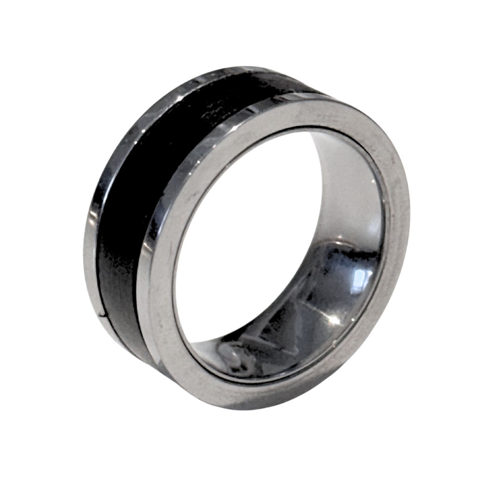 Bague en bois rouge et tungsten argent unisexe